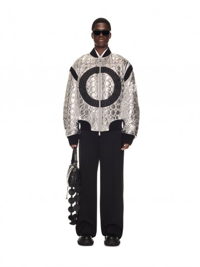 Off-White Tyre Quilt Hood Bomber - Silver - Click Image to Close