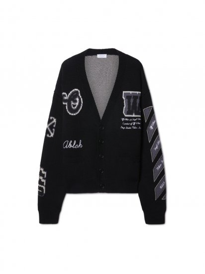 Off-White Varsity Knit Cardigan - Black - Click Image to Close