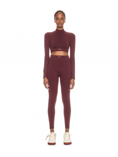 Off-White OFF STAMP SEAM LEGGINGS FIG PUREED PUMPK - Red - Click Image to Close