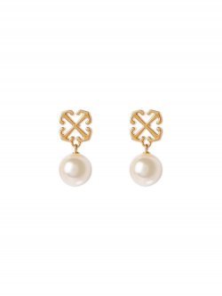Off-White Pearl Arrow Earrings - Gold