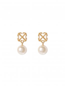 Off-White Pearl Arrow Earrings - Gold