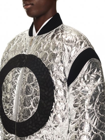 Off-White Tyre Quilt Hood Bomber - Silver - Click Image to Close