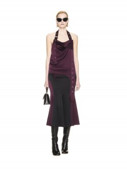 Off-White SATIN OPEN BACK BELT TOP BURGUNDY NO CO on Sale - Purple