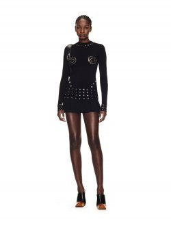 Off-White Eyelets Pleated Mini Dress - Black