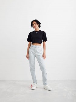 Off-White Casual Cropped S/S T-Shirt on Sale - Black