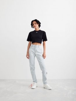 Off-White Casual Cropped S/S T-Shirt on Sale - Black