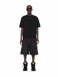 Off-White ARR TAB ZIP DENIM LOOSE SHOR VINTAGE GRE on Sale - Black