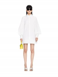 Off-White Poplin Pleat Shirt Dress - White