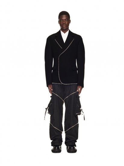 Off-White Zip Japwool Round Double Jacket - Black - Click Image to Close