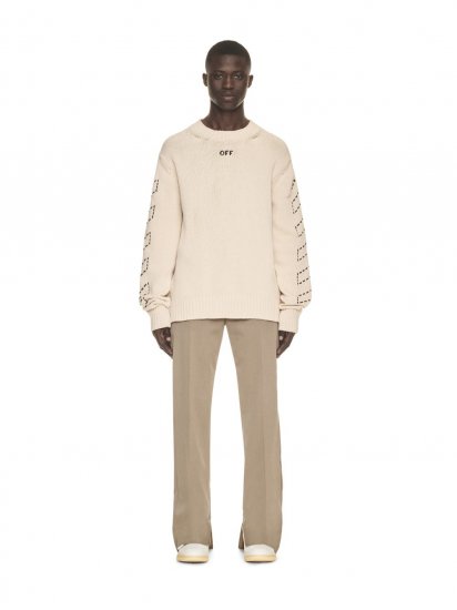 Off-White STITCH ARR DIAGS KNIT CREWNE BEIGE BLAC - Neutrals - Click Image to Close