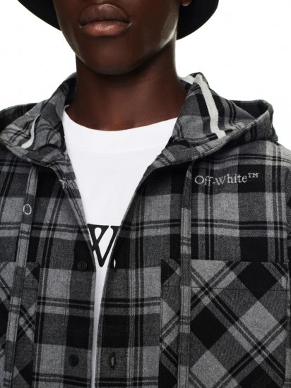 Off-White Check Hooded Shirt - Grey - Click Image to Close