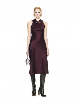 Off-White SATIN BUCKLE LONG DRESS BURGUNDY NO COL on Sale - Red