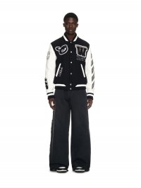 Off-White Leather Wool Varsity Jacket - Black