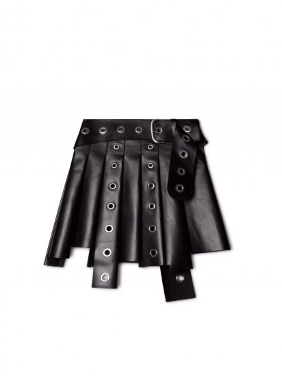 Off-White Eyelets Asym Pleated Skirt - Black - Click Image to Close