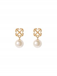 Off-White Pearl Arrow Earrings - Gold